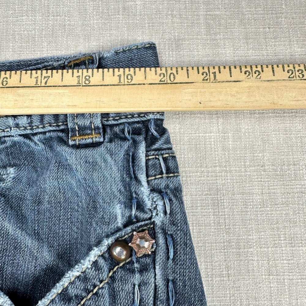 MEK Denim Mazatlan Jeans Mens 40 Blue Bootcut Distressed Embroidered Button Fly - Picture 15 of 16
